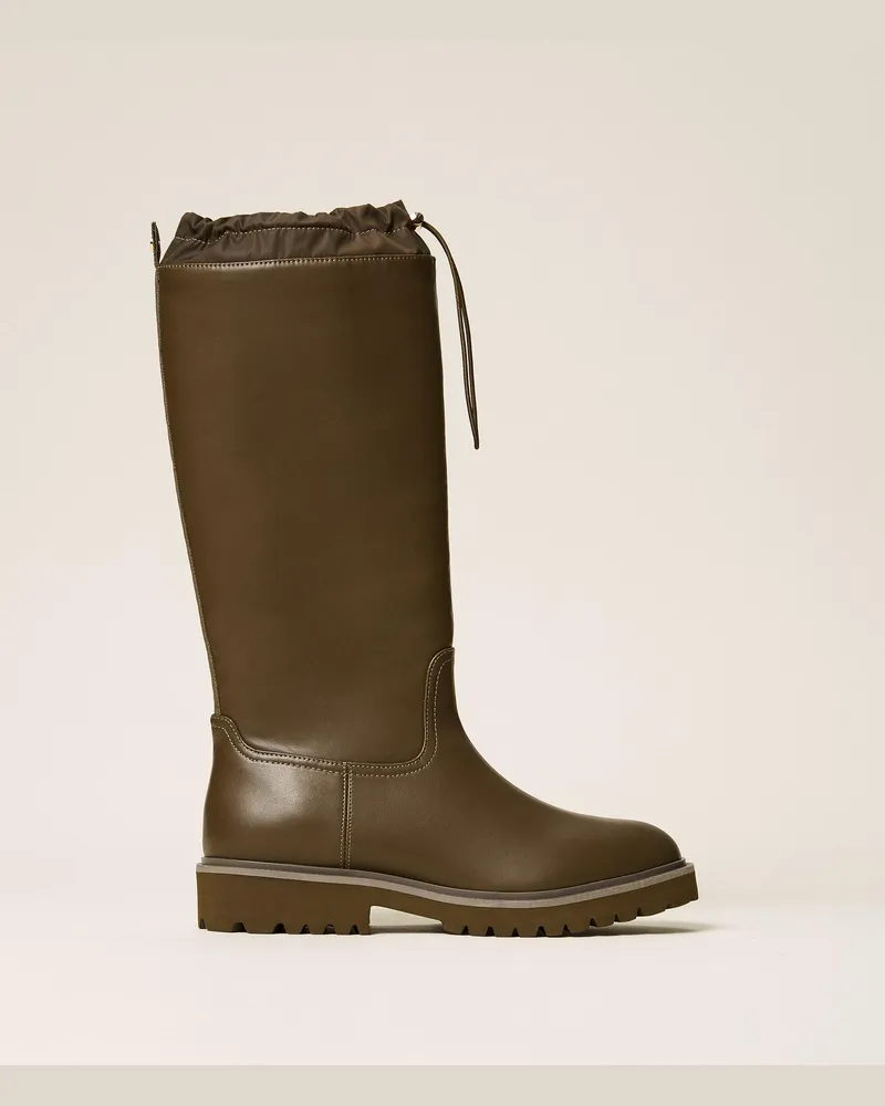 Twin-Set Gummistiefel mit Kordelzug, Damen, Shiny Oil Shiny