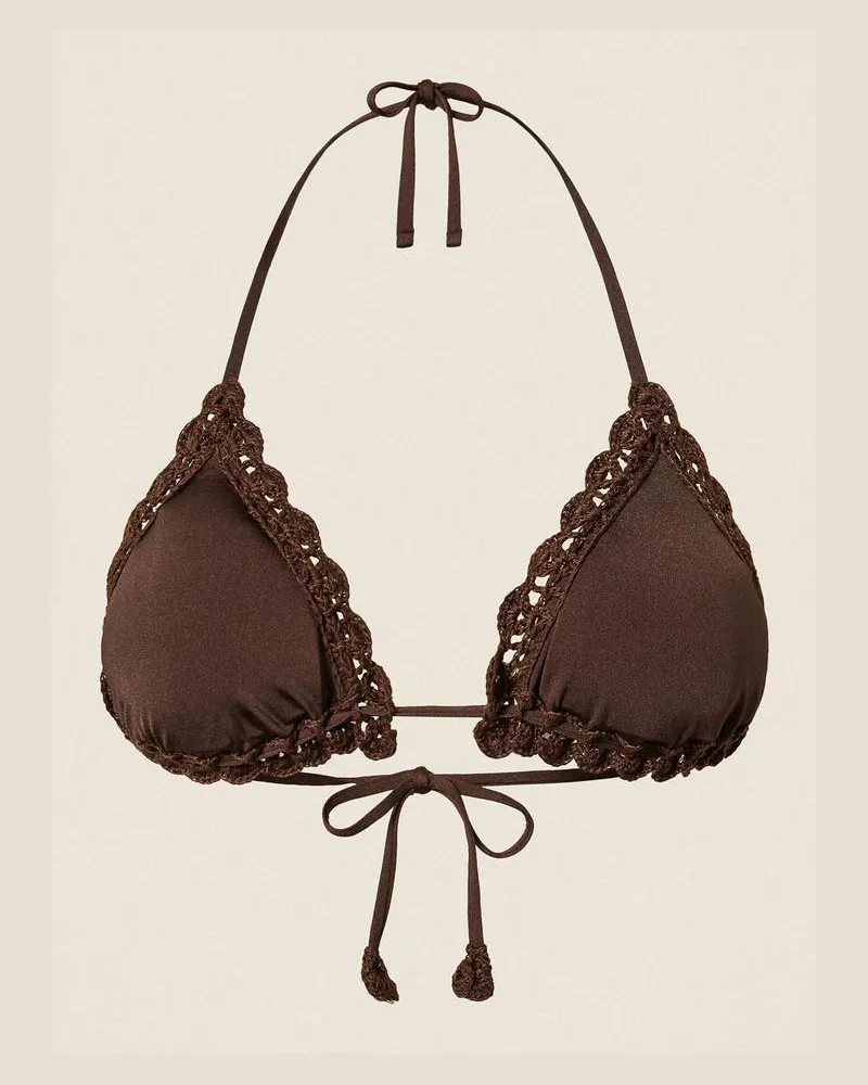 Twin-Set Bademode - Triangel-Bikinitop mit Häkel-Details, Kaffeeschokolade, Größe Kaffeeschokolade