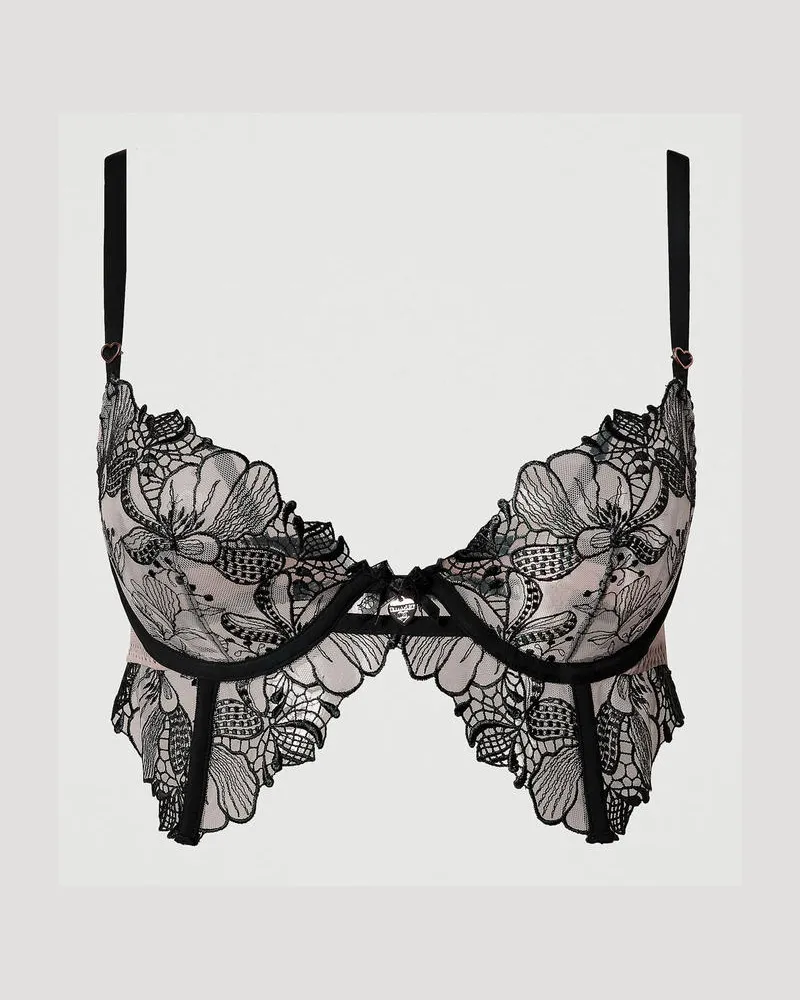 Twin-Set Unterwäsche - Bustier aus besticktem Tüll, Zweifarbig Wonder Beige / Schwarz, Größe: 2-B 