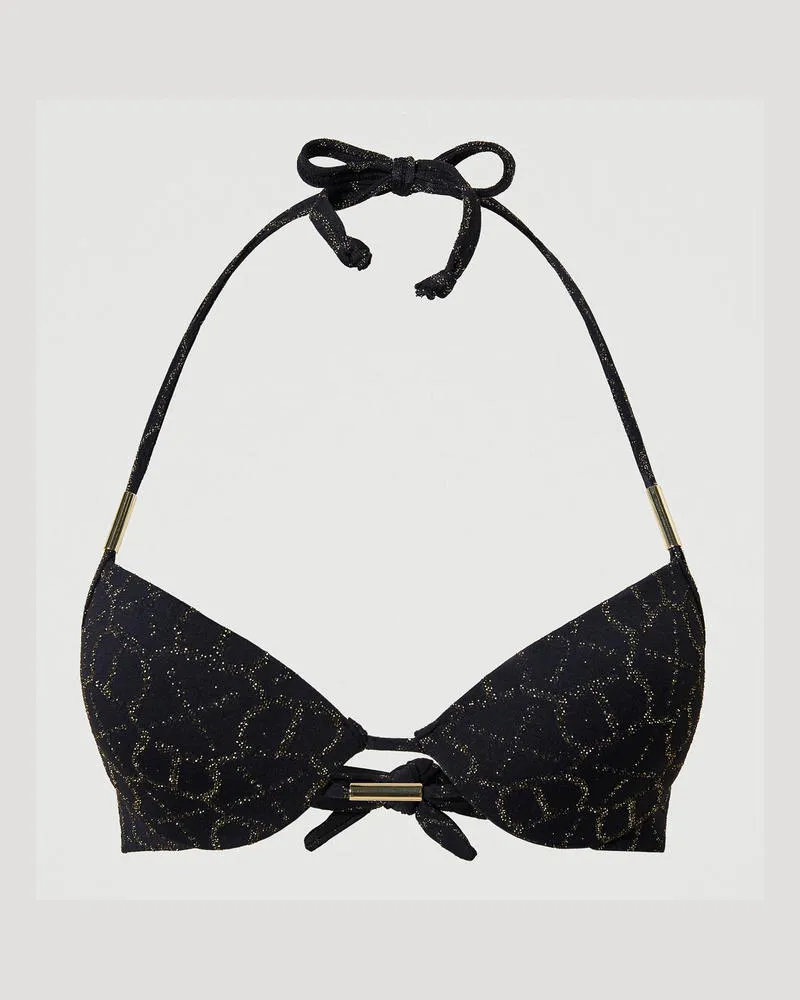 Twin-Set Bademode - Push-up-Bikinitop aus Jacquard mit Oval T-Logo, Jacquard Schwarz / Light Gold, Größe: 2-B 