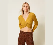 Pullover - Schulterwärmer aus Gestrick aus Mohairmischung, Senfgelb, Größe