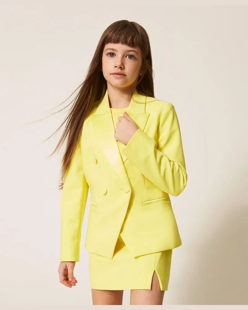 Twin-Set Jacken und Outerwear - Blazer aus Crêpe und Duchesse, „Limelight"-Gelb, Größe „limelight“-gelb