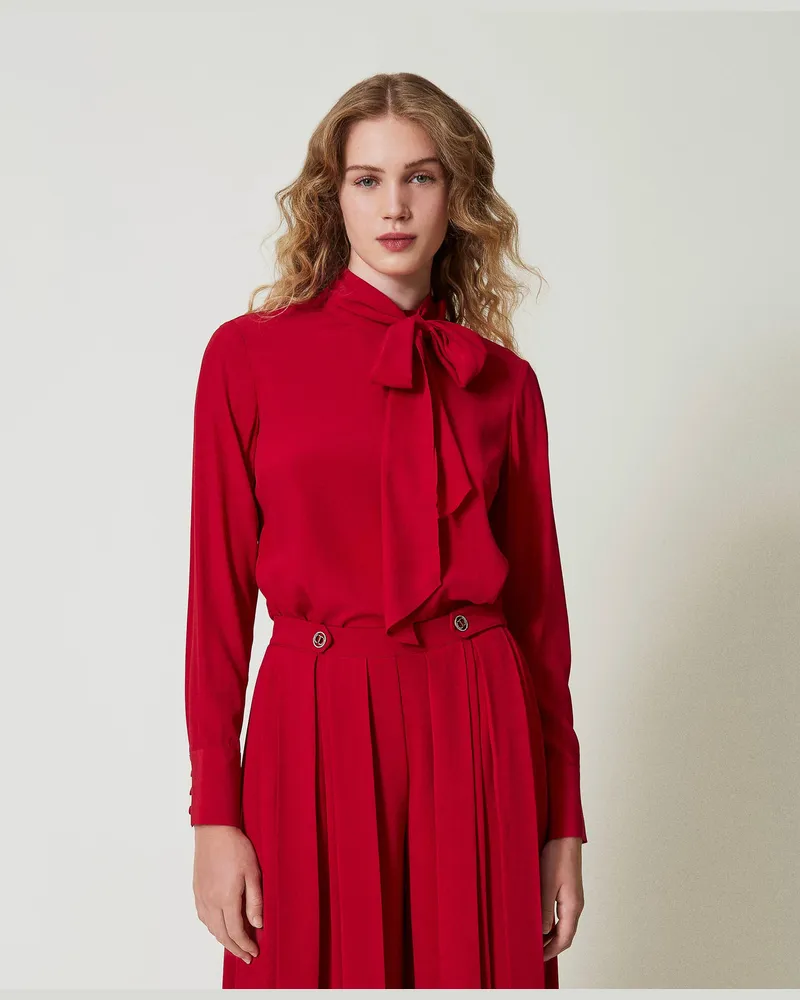 Twin-Set Blusen - Bluse aus Seidenmischung mit Schleife, Venedigrot, Größe Venedigrot