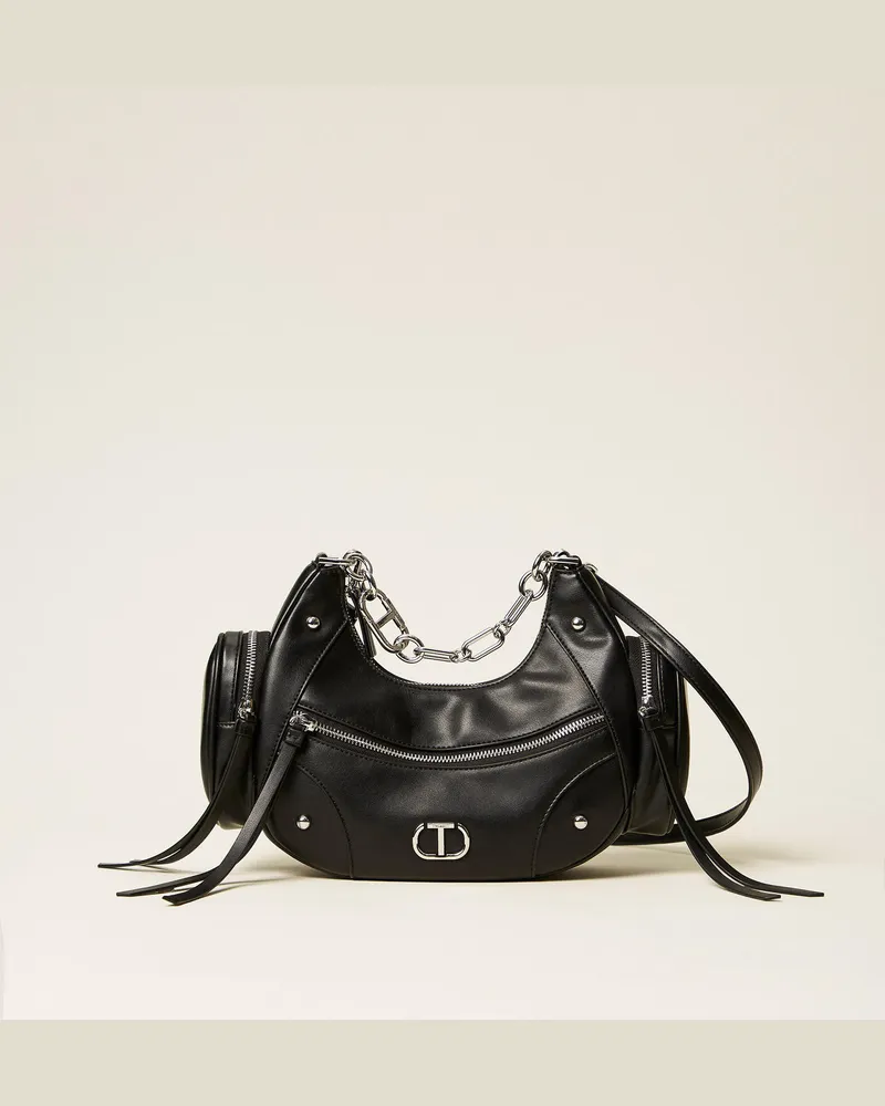 Twin-Set Croissant-Tasche mit Taschen, Schwarz, Einheitsgröße 