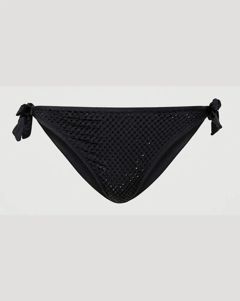 Twin-Set Bademode - Bikinitanga aus mit Strasssteinen besetztem Mesh, Schwarz, Größe: V 