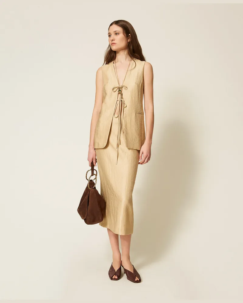 Twin-Set Röcke - Laminierter Midirock, Golden Beige, Größe Golden