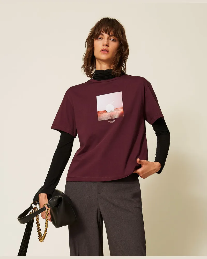 Twin-Set Regular-T-Shirt mit Rundhalsausschnitt und Print 