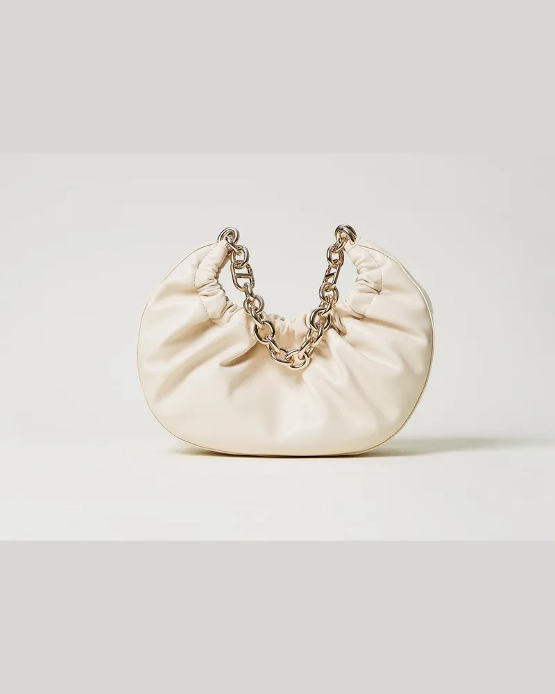 Twin-Set Taschen - Hobo-Bag „Croissant" mit Raffung, Weiß Schnee, Einheitsgröße 
