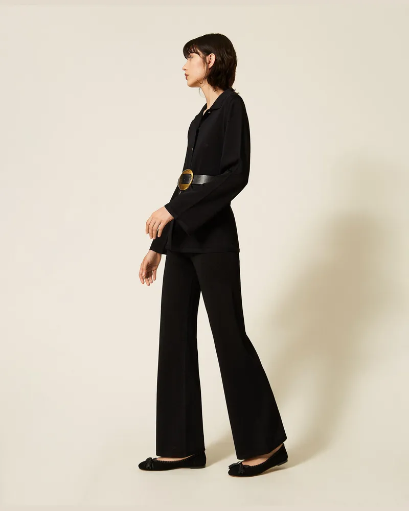 Twin-Set Strickhose im Palazzo-Stil Schwarz