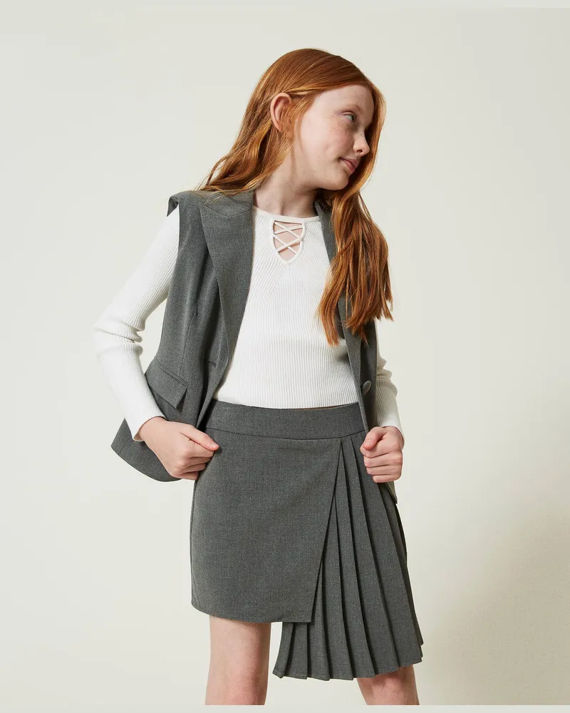 Twin-Set Röcke - Flanellrock mit Plissee, Mittelgrau-Melange, Größe: 8A 