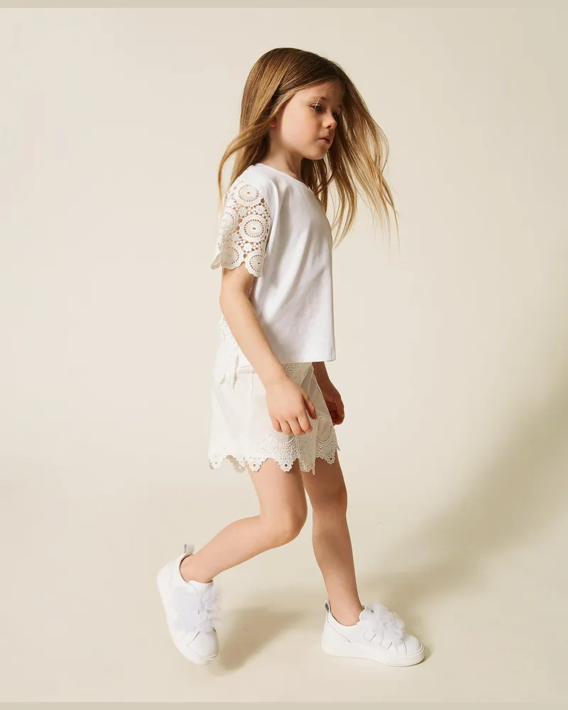 Twin-Set Hosen - Baby-Shorts aus Popeline mit Spitze, Mattweiß, Größe Mattweiß