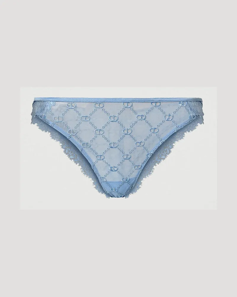 Twin-Set Unterwäsche - Brazilian-Slip aus Tüll mit Oval Ts, "Blue Topaz"-Azur, Größe: IV 