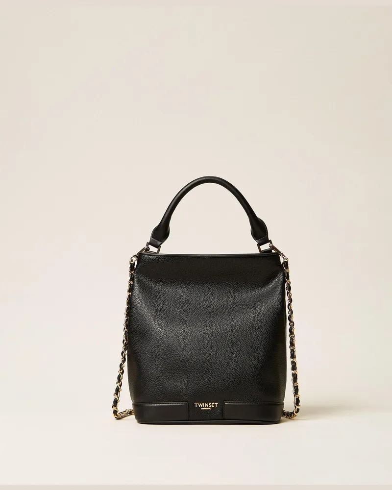 Twin-Set Beuteltasche mit Logo, Damen, Schwarz Schwarz