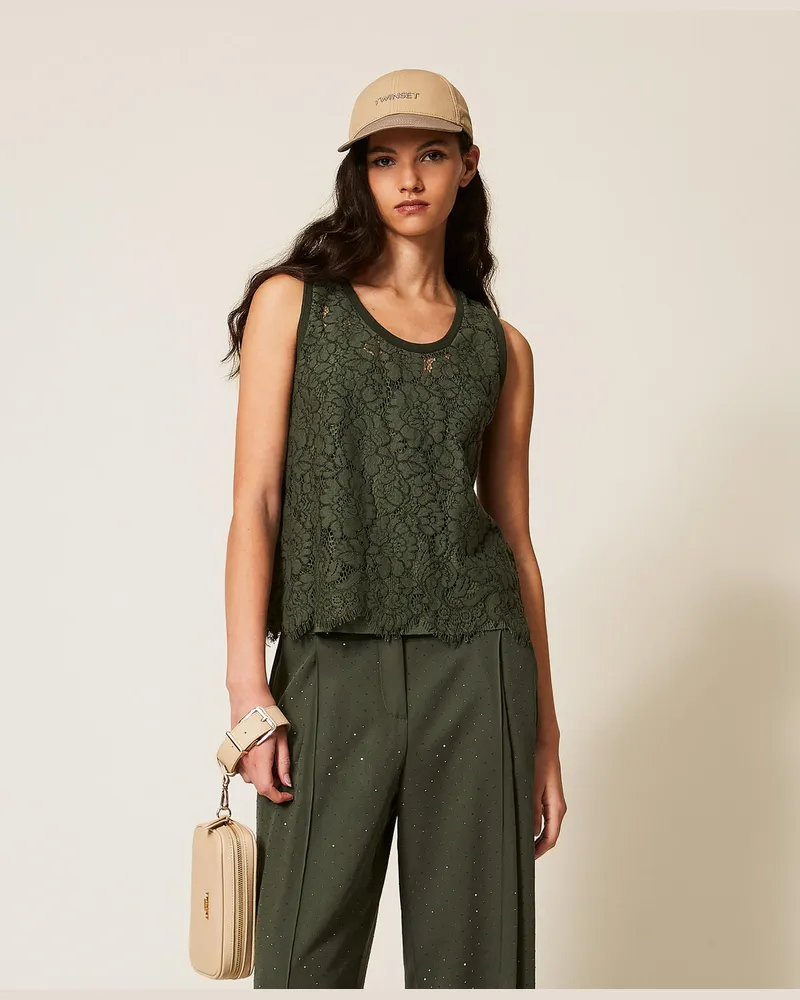 Twin-Set Tops - Top aus Rébrodé-Spitze, „Thyme"-Grün, Größe „thyme“-grün