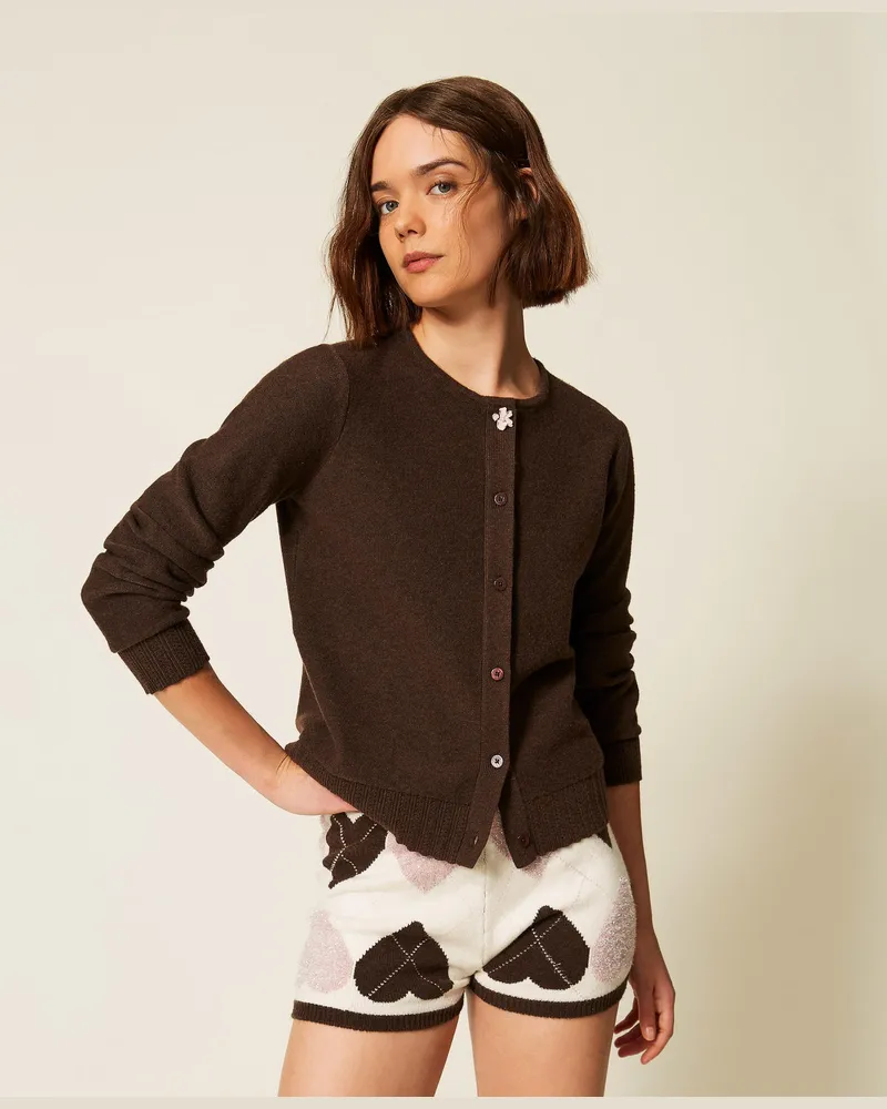 Twin-Set Cardigan mit emailliertem Knopf Mocha