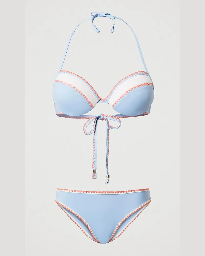 Twin-Set Bademode - Push-up-Bikinitop und Brazilian-Bikinihose mit Stickereien, Multicolor Blue Topaz / Sugar / Coral Sunset, Größe Multicolor