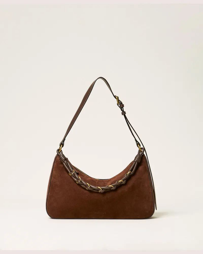 Twin-Set Tasche Liliane aus Rauleder mit Flechtmotiv, Damen, Chocolate Lab Chocolate