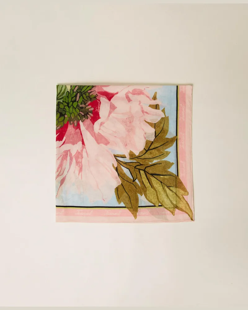 Twin-Set Accessoires - Kefiah aus Leinenmischung mit Blumen, Print Flower "Dusty Sky"-Hellblau/Pearl Rose, Einheitsgröße Print