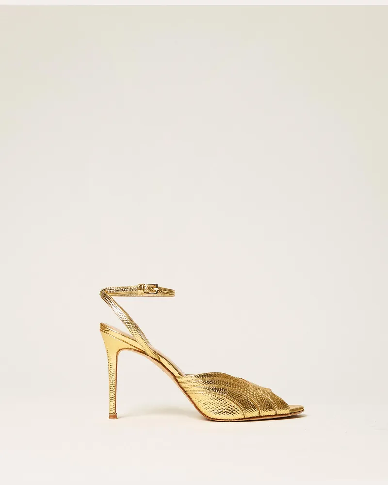 Twin-Set Sandalette aus Metallic-Leder, Damen, "Tejus"-Gold Tejus-gold