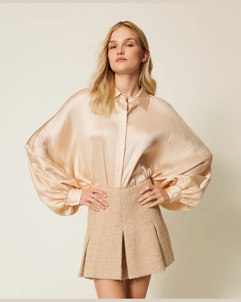 Twin-Set Hemden - Satinhemd mit Ballonärmeln, "Parchment"-Beige, Größe Parchment-beige