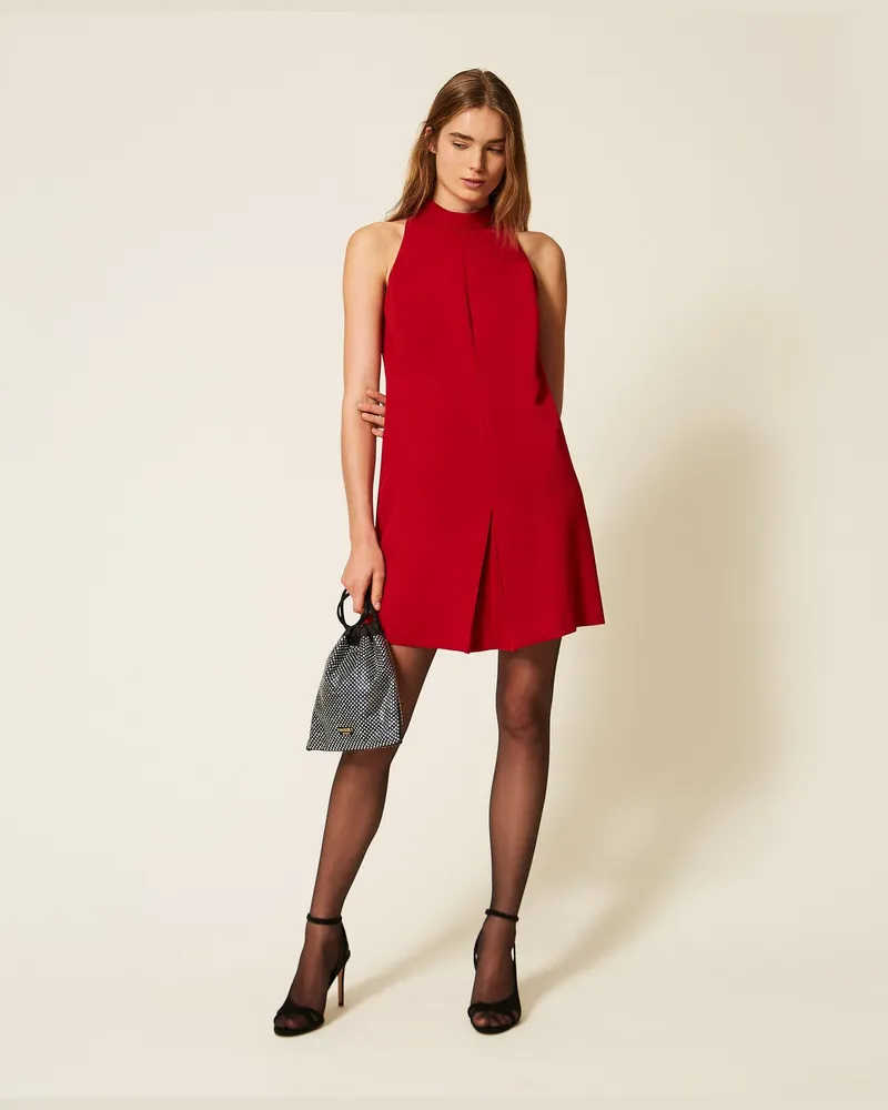 Twin-Set Kurzes Neckholder-Kleid aus Crêpe, Damen, Bloody Mary Bloody