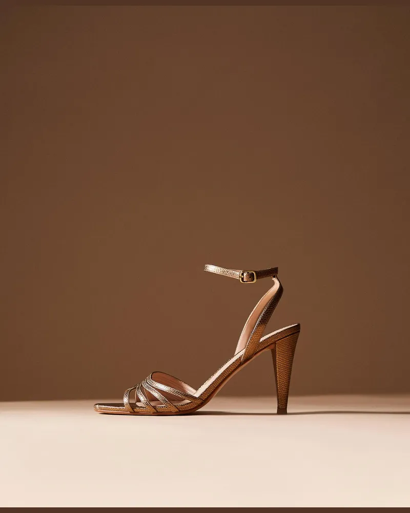 Twin-Set Sandalette aus Metallic-Leder mit Print-Motiv, Damen, Gelbgold Gelbgold