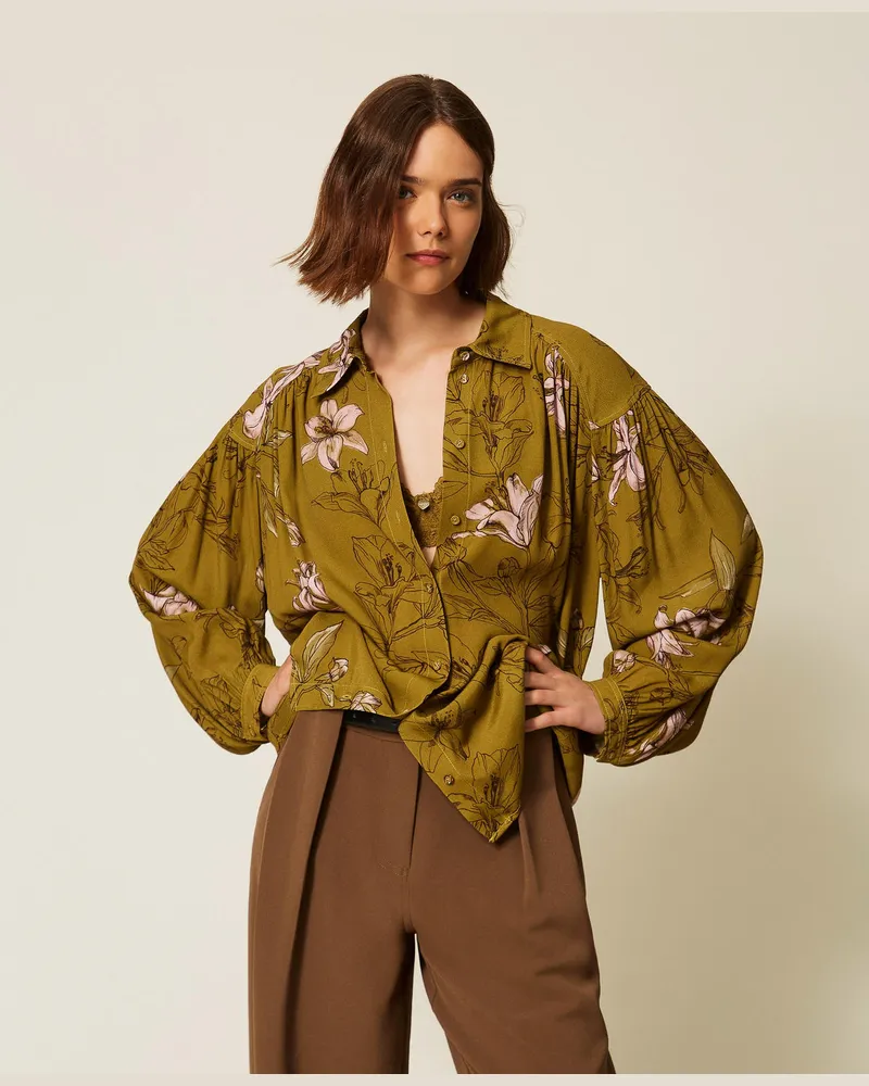 Twin-Set Hemd aus Crêpe de Chine mit Blumendessin Lilienprint