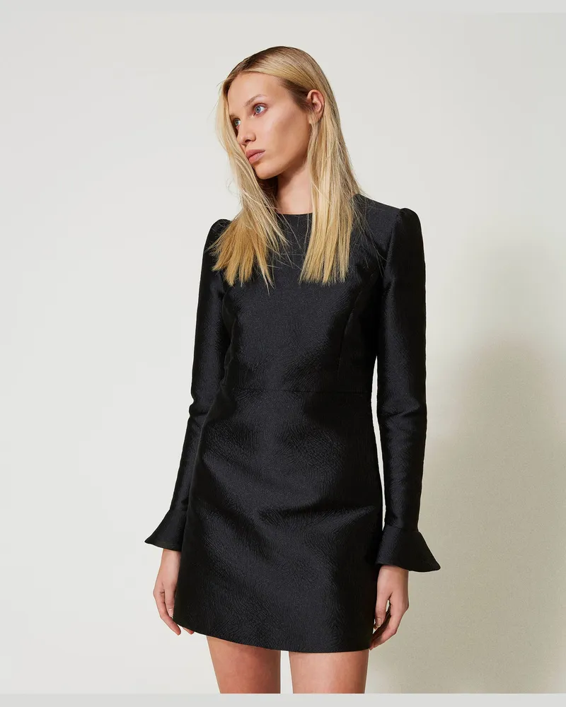 Twin-Set Kleider - Kurzes Kleid aus Jacquard-Brokat, Jacquard Brocade Schwarz, Größe Jacquard