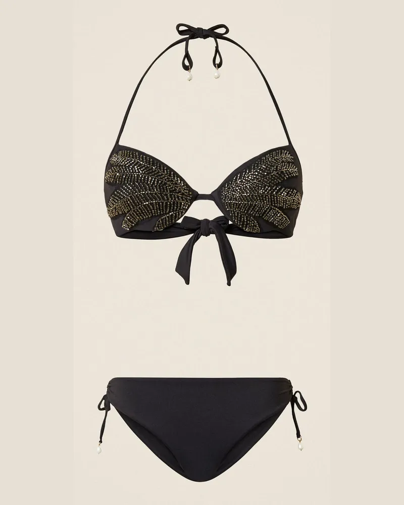 Twin-Set Bademode - Push-up-Bikinitop mit Stickerei und Bikinihose, Zweifarbig Schwarz / "Antracit" Grau, Größe Zweifarbig
