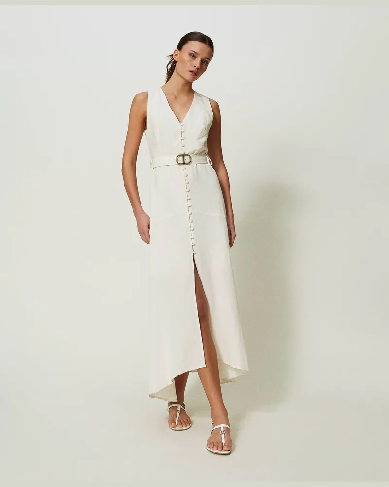 Twin-Set Kleider - Maxikleid aus Leinenmischtuch, Elfenbein, Größe Elfenbein