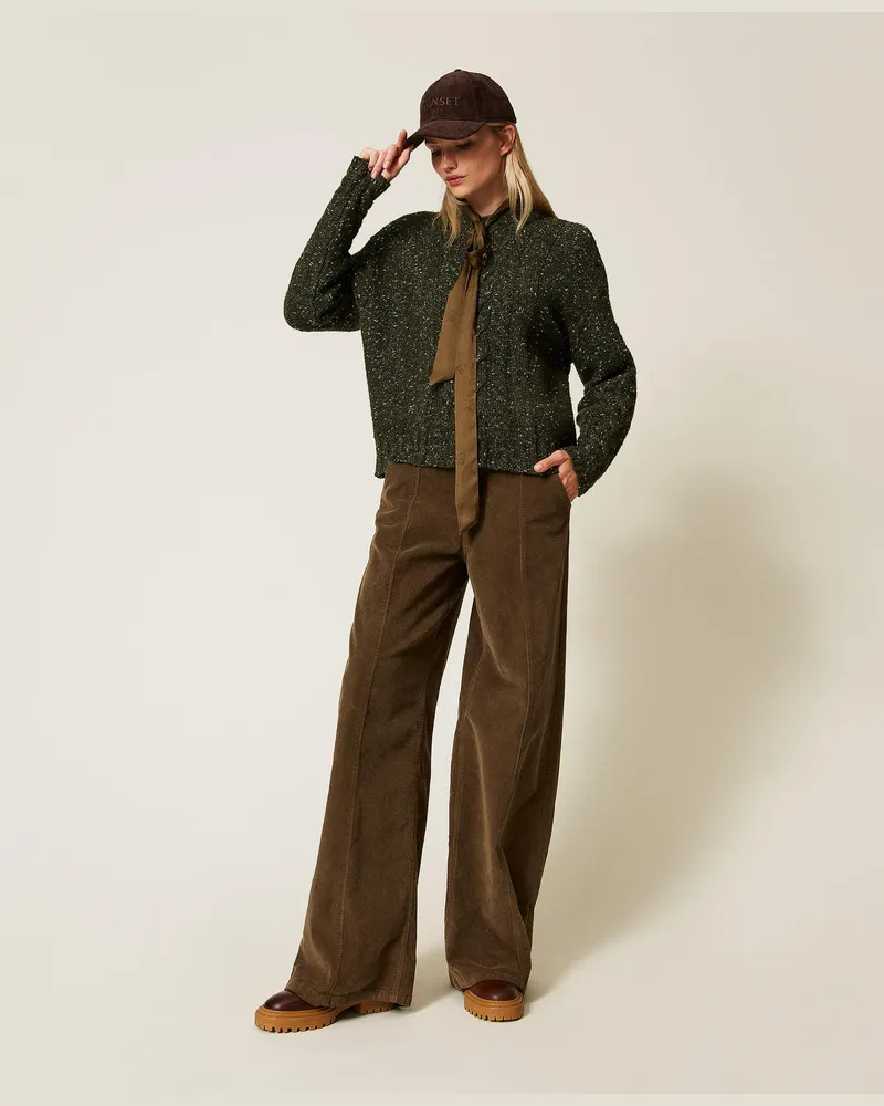 Twin-Set Hosen - Weite Cordhose, Buchengrün, Samt, Größe Buchengrün