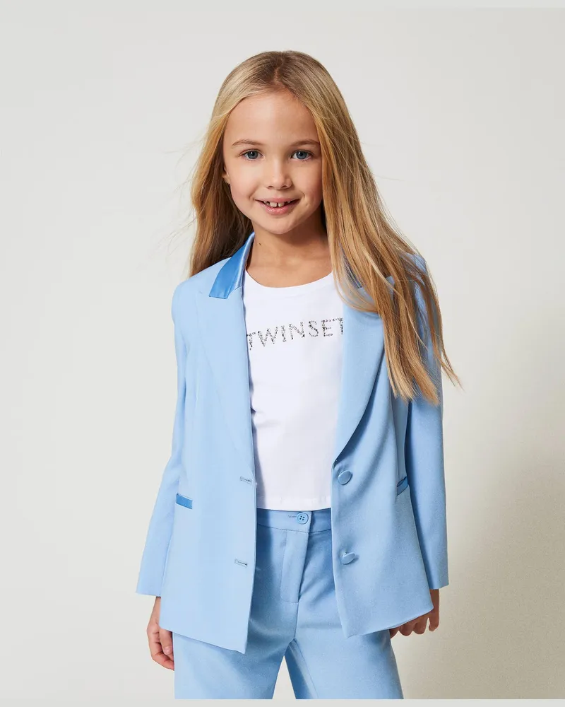 Twin-Set Jacken und Outerwear - Blazer aus Krepp und Satin, "Paper Blue"-Azur, Größe Paper