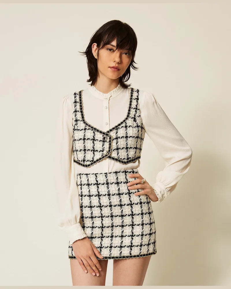 Twin-Set Kurzes Top aus Bouclé mit Karomuster 