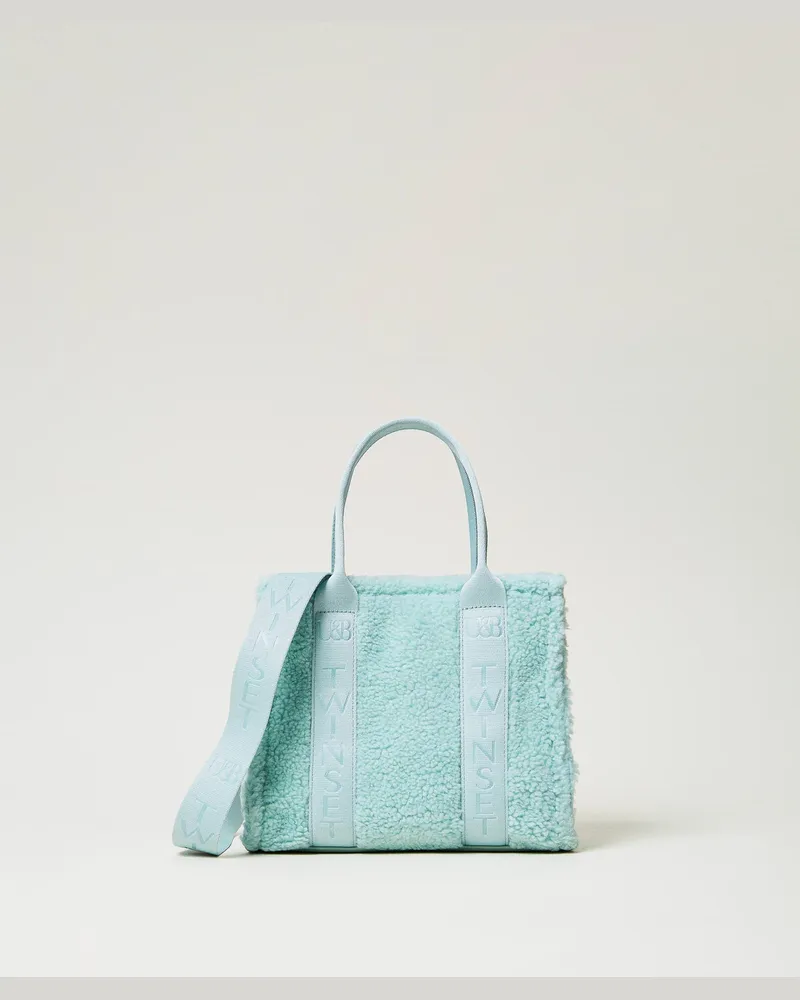 Twin-Set Taschen - Shopper aus Pelzimitat im Teddylook, Agaven Grün, Einheitsgröße 