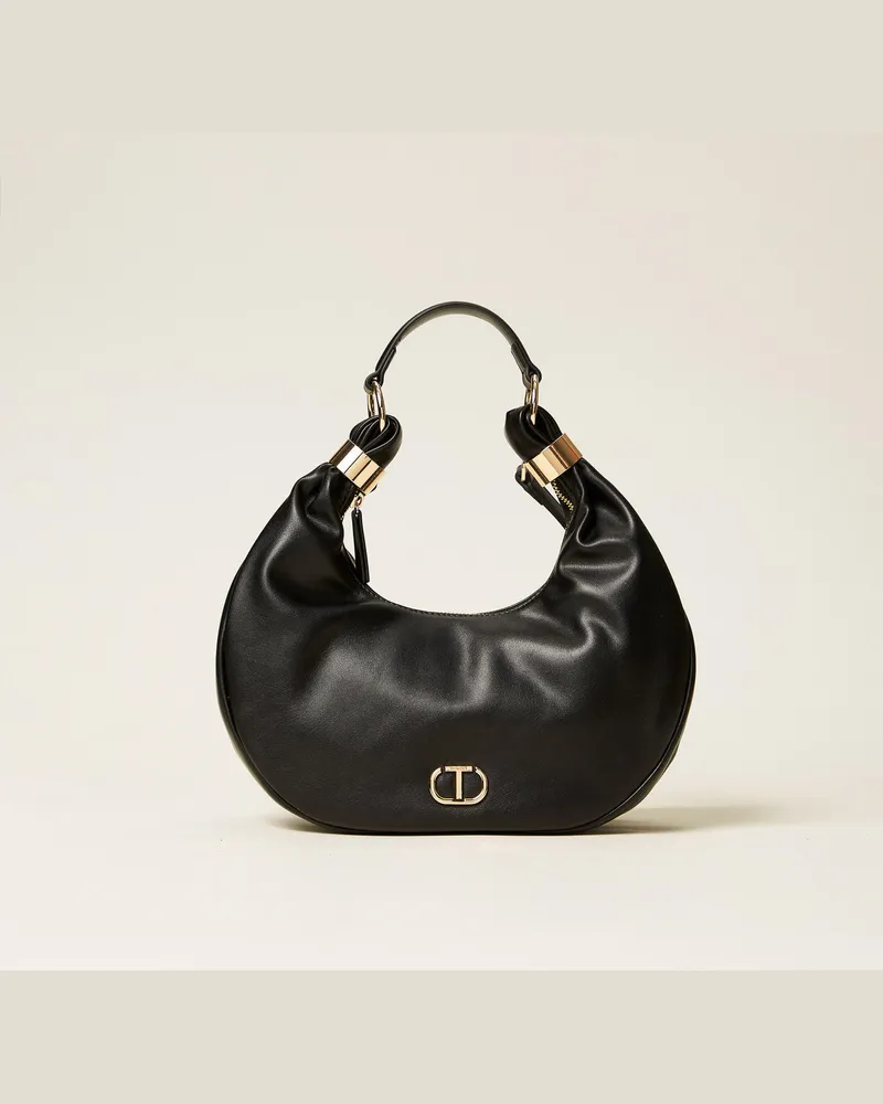 Twin-Set Taschen - Hobo-Bag „Eclipse" mit Ringen und Trageriemen, Schwarz, Einheitsgröße Schwarz