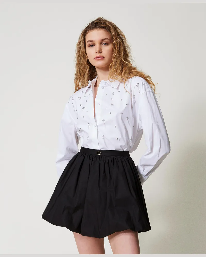 Twin-Set Röcke - Mini-Ballonrock aus Popeline, Schwarz, Baumwolle, Größe: 48 