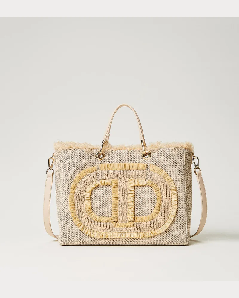 Twin-Set Taschen - Shopper in Strohoptik mit Oval T, Einheitsgröße 