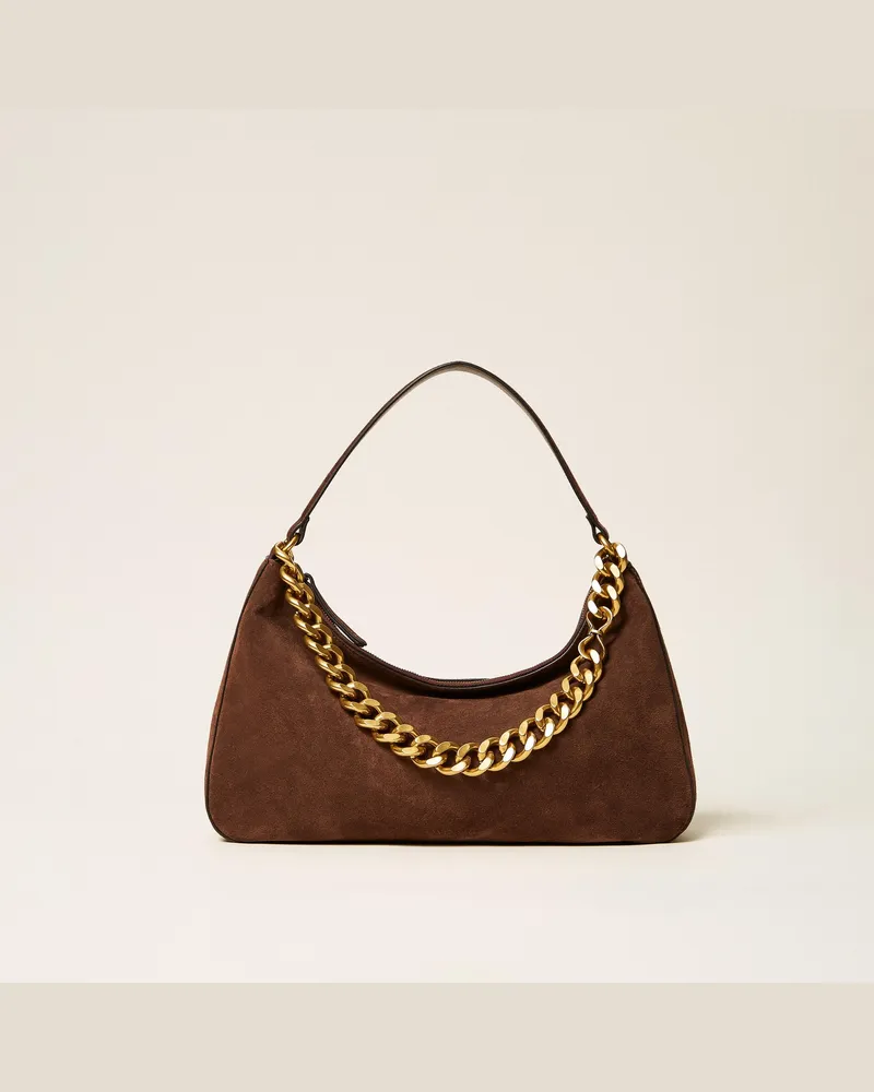 Twin-Set Mittelgroße Tasche Liliane aus Veloursleder, Damen, "Dark Coffee"-Braun Dark