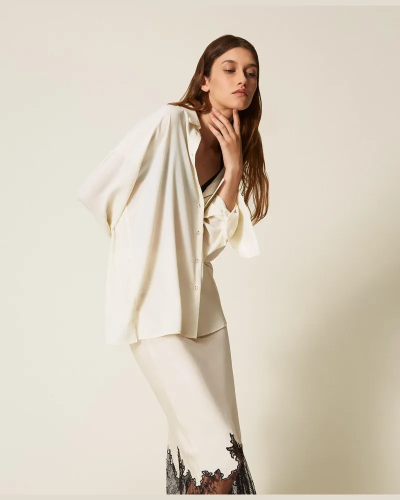 Actitude by Twinset Hemden - Oversize-Hemd aus recyceltem Crêpe de Chine, Weiß Schnee, Größe Weiß