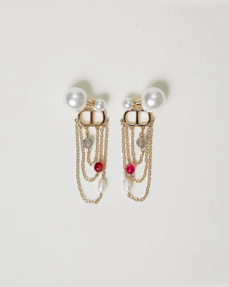 Twin-Set Accessoires - Ohrringe mit Steinchen und Perlen, Multicolor Schmucksteine New Gold, Einheitsgröße Multicolor