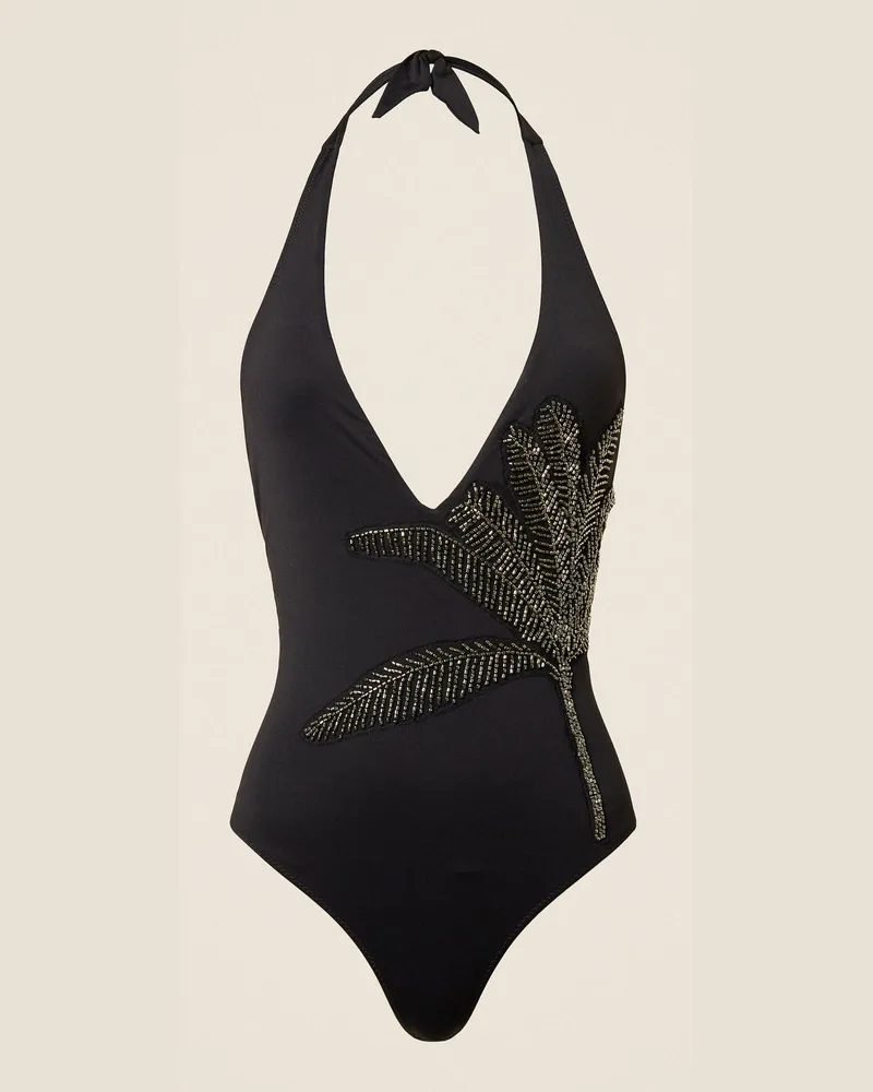 Twin-Set Bademode - Badeanzug mit aufgesticktem Patch, Zweifarbig Schwarz / "Antracit" Grau, Größe Zweifarbig