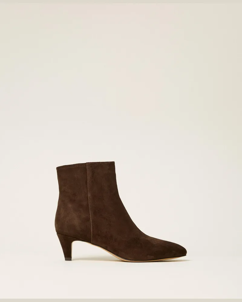 Twin-Set Stiefelette aus Veloursleder, Damen, Darkness Brown Darkness
