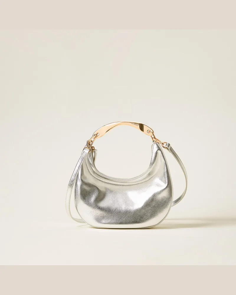 Twin-Set Taschen - Croissant-Tasche mit Metallhenkel, Silber, Einheitsgröße Silber