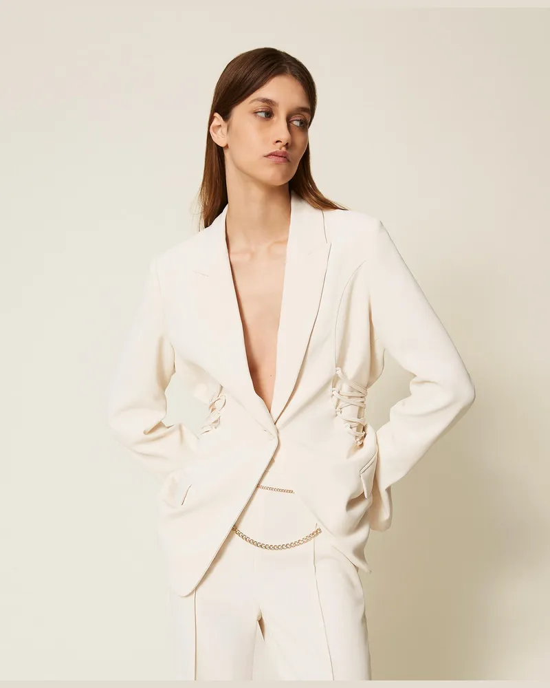 Twin-Set Jacken und Outerwear - Blazer aus Crêpe-Cady mit Schnüren, Perlmutt, Größe Perlmutt