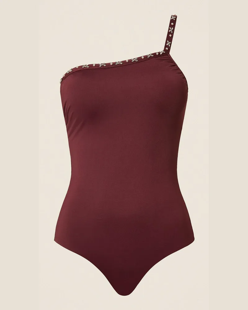 Twin-Set Bademode - One-Shoulder-Badeanzug mit Stickerei, „Winetasting"-Violett, Größe „winetasting“-violett