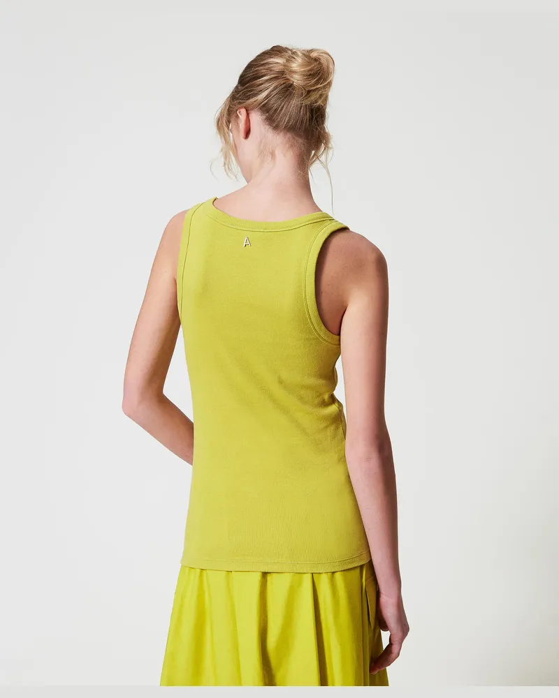 Actitude by Twinset Tops - Geripptes Top mit Strass, Citronelle, Größe Citronelle