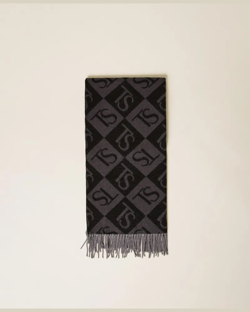 Twin-Set Jacquardstola mit Rhomben und Logo, Damen, Graumelange Graumelange