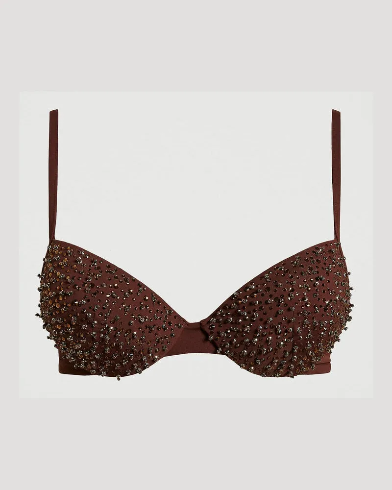 Twin-Set Bademode - Push-up-Bikinitop mit Stickerei, Brown Stone, Strass, Größe Brown