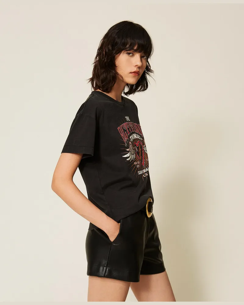 Actitude by Twinset T-Shirt in Regular-Fit mit Print Schwarz