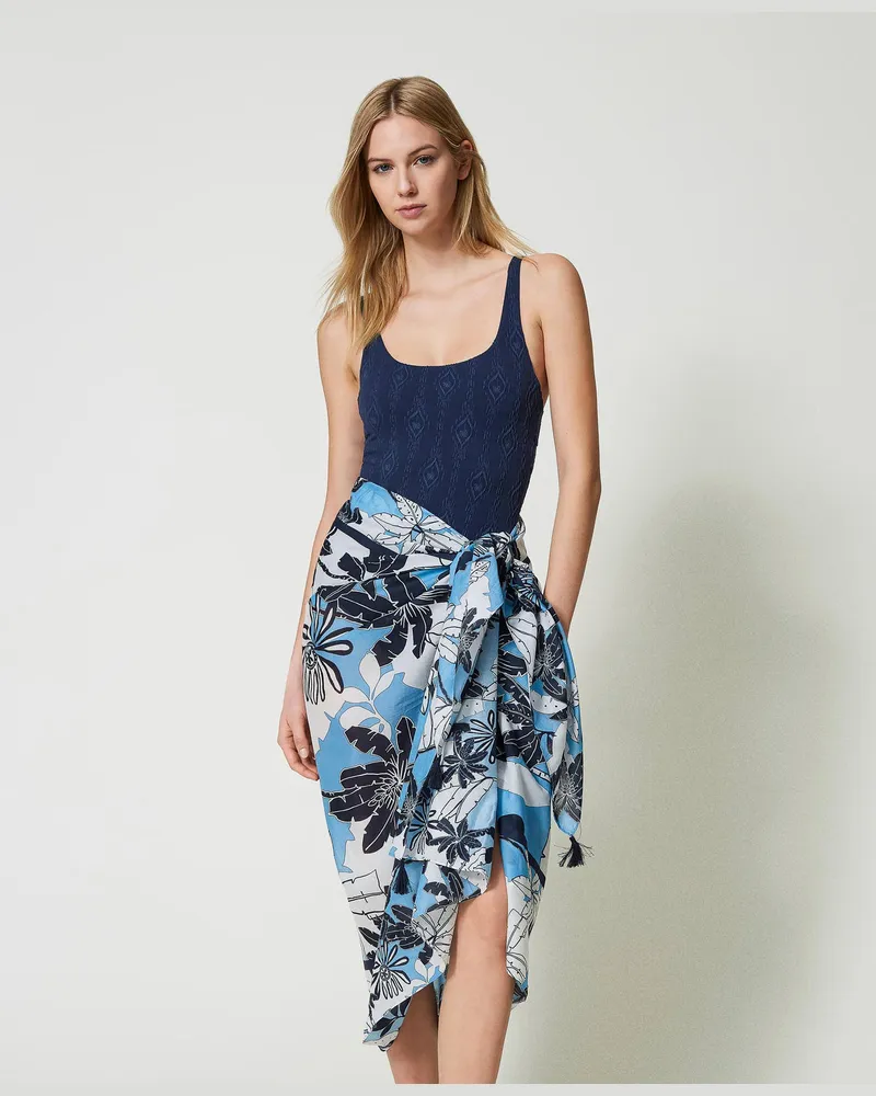 Twin-Set Bademode - Pareo mit floralem Print, Print Exotic Kornblume, Mit Blumen, Einheitsgröße 